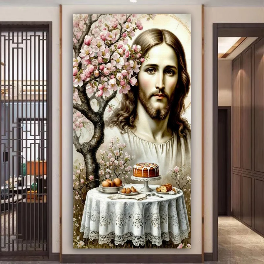 Diy Diamond Embroidery Jesus Flower Cake Picture Large Size Diamonds Painting Religious Full Mosaic Cross Stitch Kits Wall Decor