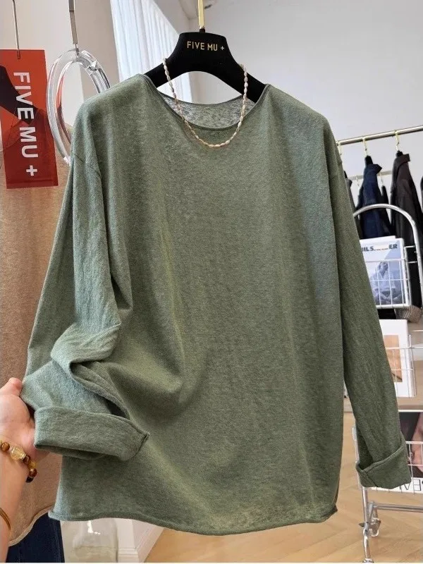 

Свободная футболка Long Sve round Ne een, повседневная футболка из смешанного материала, большой размер 300, Pou Lazy Sle, весна-осень ex