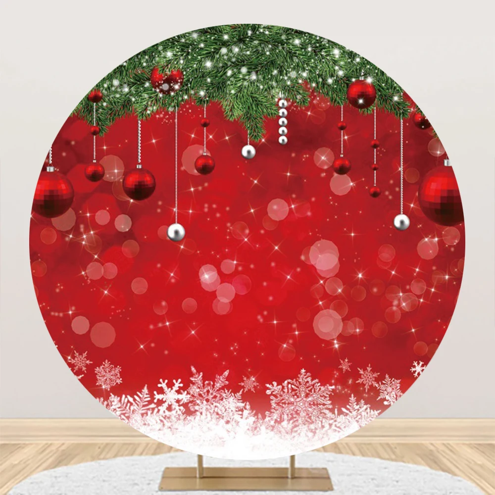 Laeacco Red Christmas Round Backdrop Dream Light Bokeh Snowflake Xmas Ball Kids Birthday Girls Portrait Photography Background