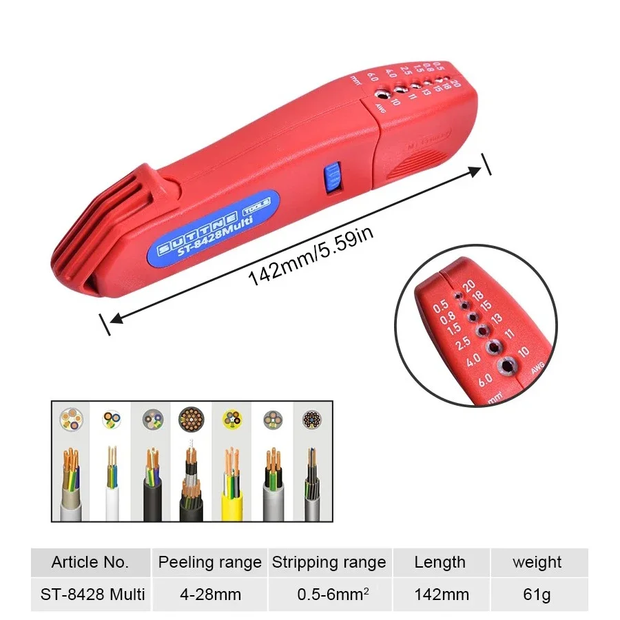 SUTTNE ST-8428S/ST-8428 أداة تعرية الأسلاك الأوتوماتيكية متعددة الوظائف - محمولة، قابلة للتعديل، مناسبة لمتعريات الكهربائيين