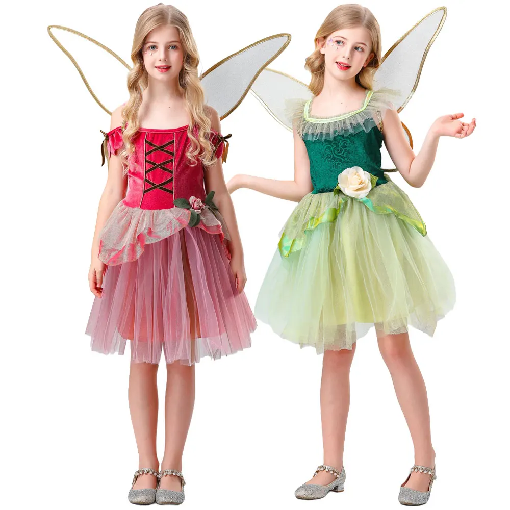 

Halloween Child Flower Fairy Green Dress Elf Cosplay Dress Magical Girl Fairy Costume Stage Performance Costumes
