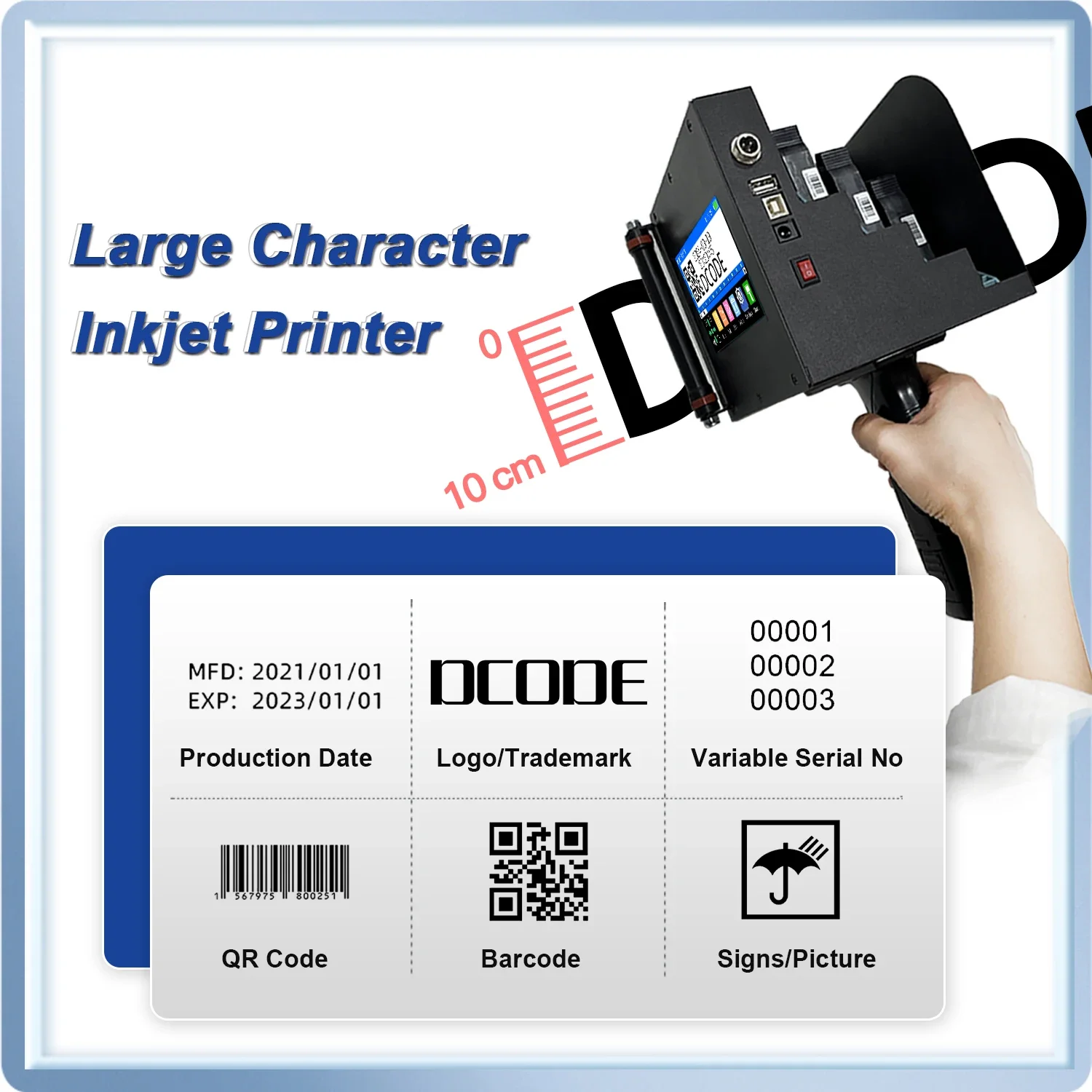 DCODE 730PLUS 100mm Portable Handheld Thermal Inkjet Printer QR Barcode Batch Number Logo Expiry Date TIJ Coding Machine