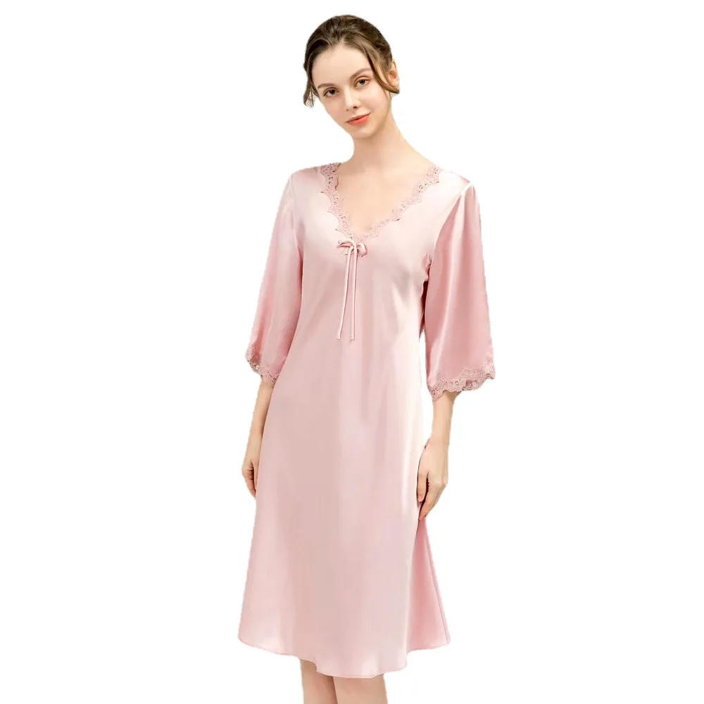 

New Summer Women's Sexy 16mm Silk Nightgowns 100% Silk Pajamas Sleepwear Lady High Quality Clothing