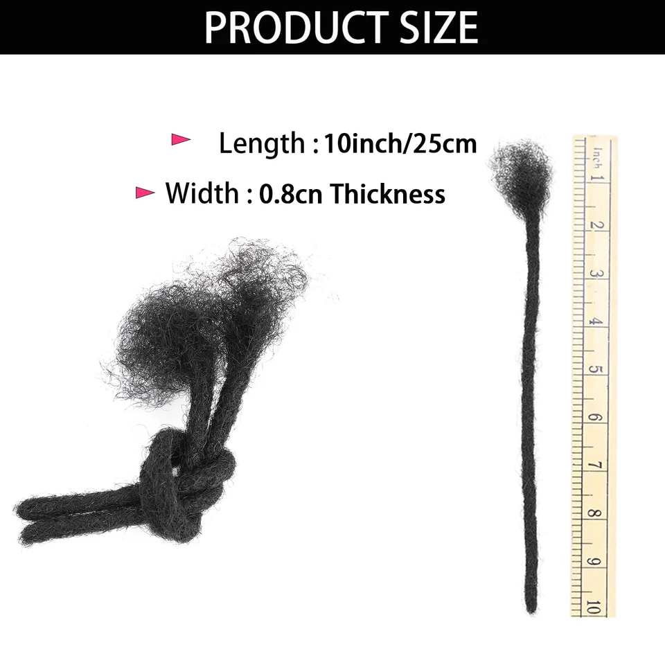 Extensiones de dreadlocks sintéticas de fibra, 10 pulgadas de ancho, 30 mechones, negras, hechas a mano, permanentes, para mujer/hombre/niños 4