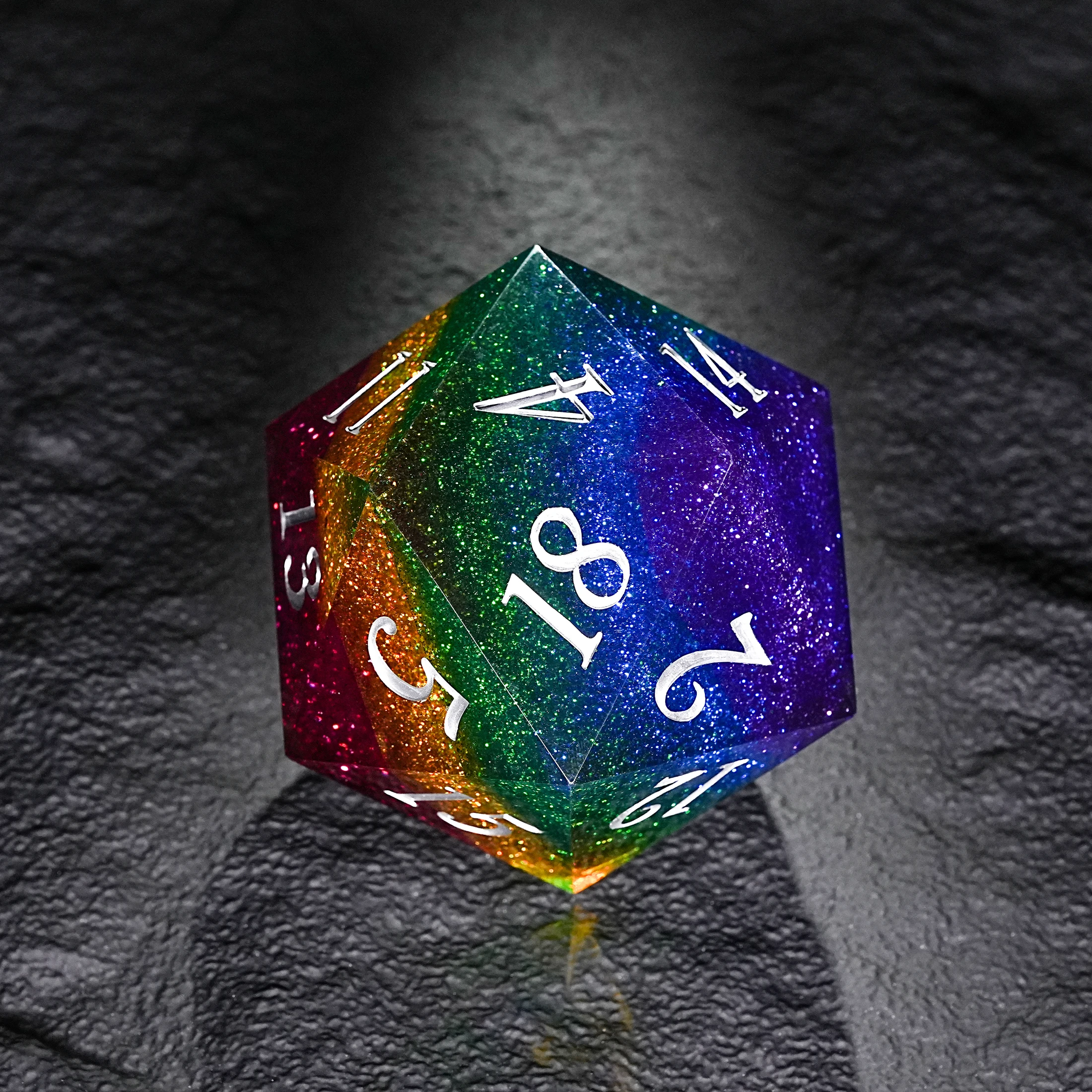 

80mm 95mm D20 Large Dice DND Dice Set Silver Word Rainbow Sharp Edge Polyhedral Resin Dice for Multi-Sided RPG