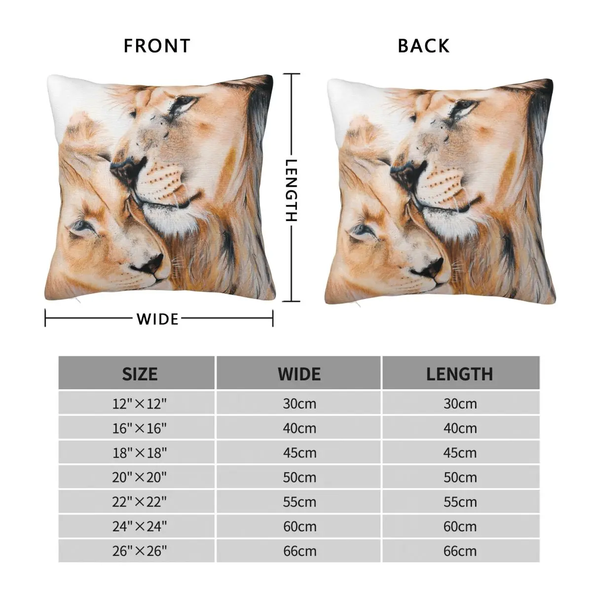 Lions Couple Animal Square Pillowcase Polyester Linen Velvet Pattern Zip Decor Pillow Case Bed Cushion Cover