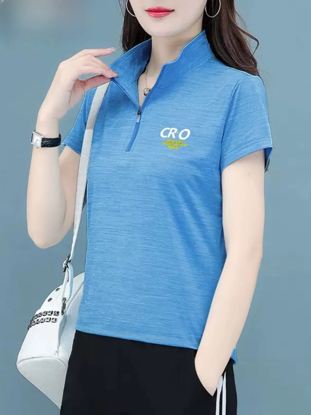 아이스 실크 여성용 티셔츠 러닝 스포츠 피트니스 엄마 여름옷 2024 신상 중년 여성 루즈핏 상의