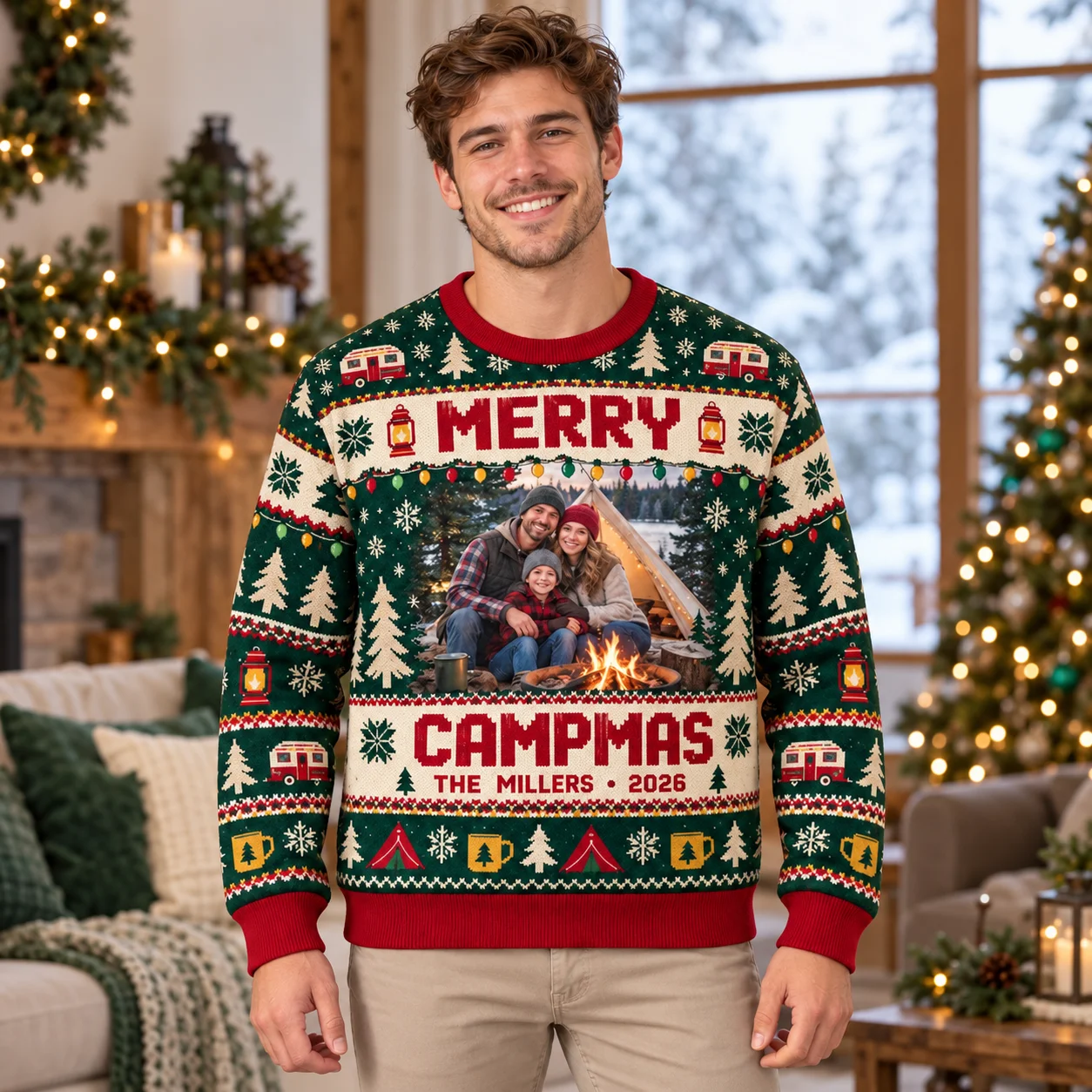 Festive Portrait Print Ugly Christmas Sweater Custom Face Photo Crewneck Sweatshirt Unique Winter Sweaters for Men Women