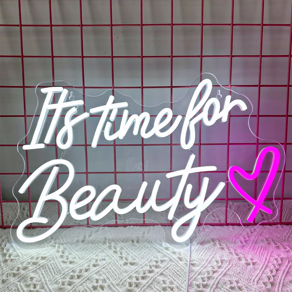 It's Time For Beauty Neon Sign For Wall Decor USB Power Art Letter Neon Lights Room Decoration Nails Hair Salon Studio Logo Lamp