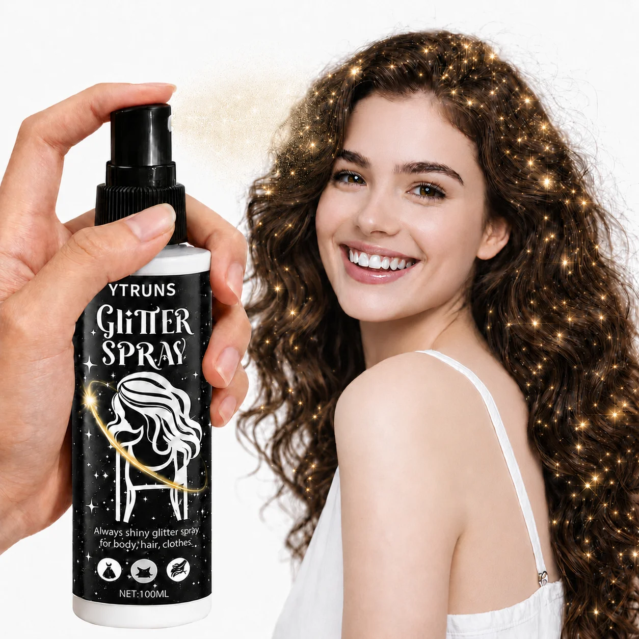 YTRUNS Yellow Glitter Spray 100ml, Shimmer Glow Mist for Hair Body Clothes, Quick Dry Sparkle for Halloween Party Club