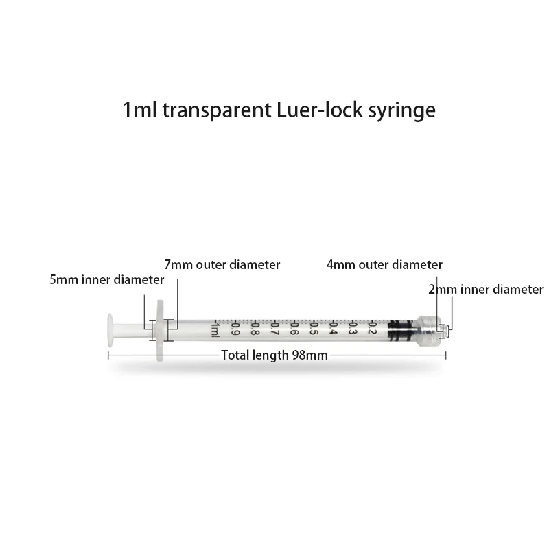 1 ml sterile Luer-Lock-Spritze, einzeln verpackt, ohne Nadel, manueller Spender, 100 Stück – Detail 1