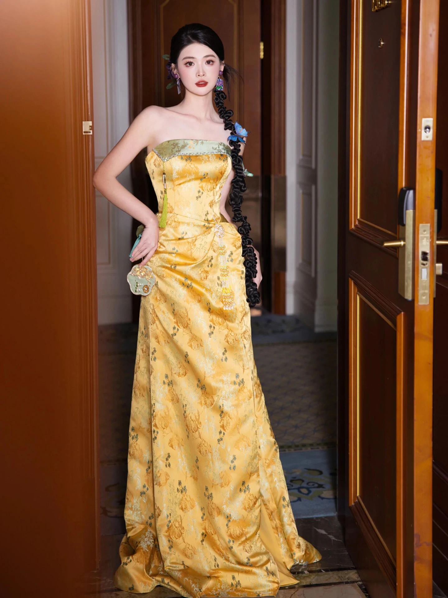 

Новое свадебное платье в китайском стиле для женщин, коллекция 2026 года, желтое, для предсвадебного приема и повседневной носки