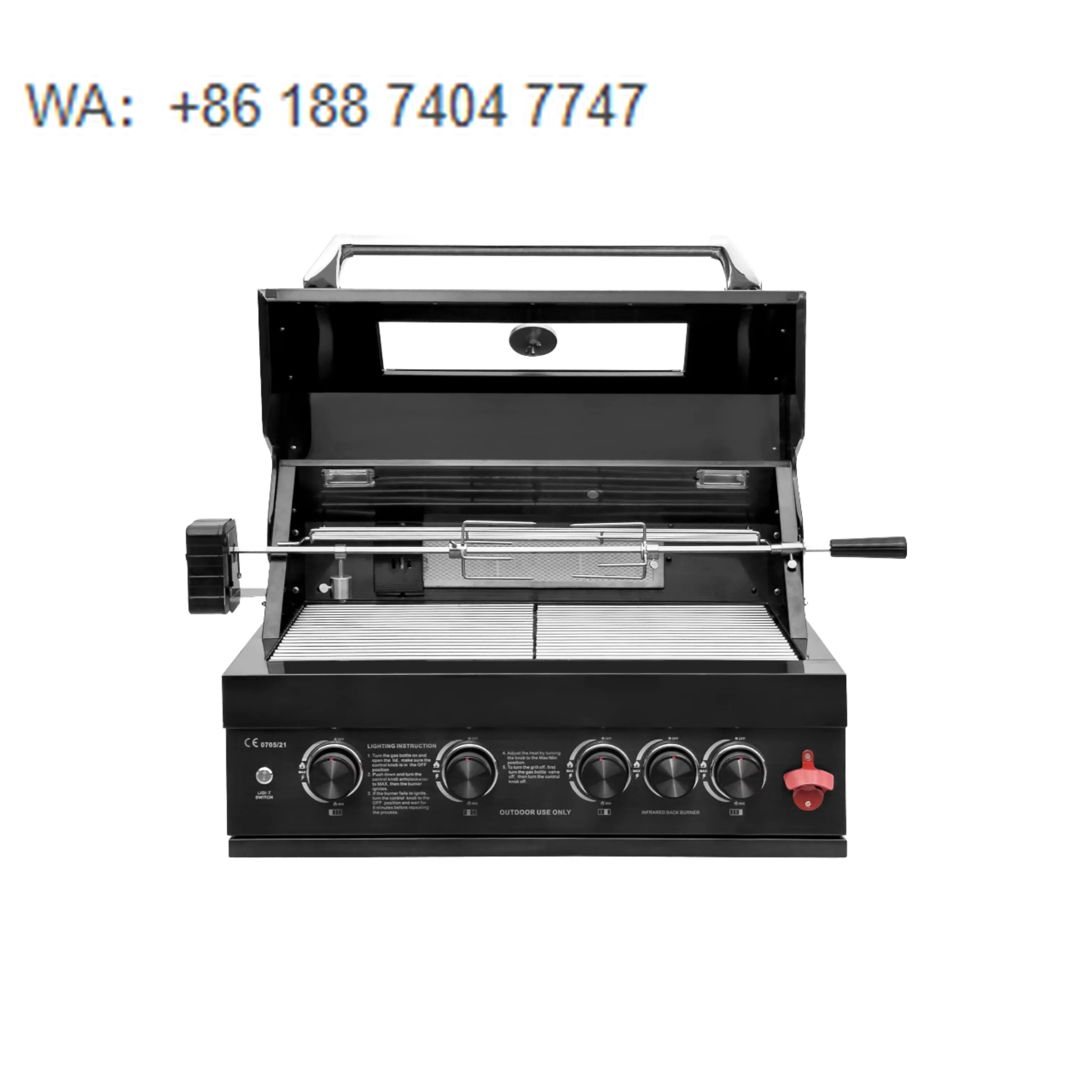 

Factory Direct SUS 304 Stainless Steel 4-Burner Gas Grill Auto Kebab Barbecue Grills for Natural Gas