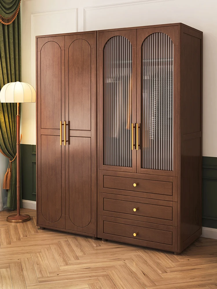 Solid wood wardrobe, bedroom, home small apartment, storage, hanging wardrobe combination