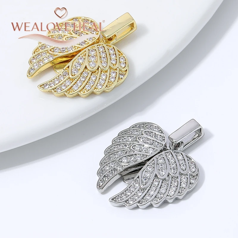 anhänger schmuckherstellung, 18K vergoldeter Messing-Anhänger mit Engelsflügeln und Herz für DIY-Schmuckherstellung, mikropavé-besetzter CZ-Flügel-Anhänger, DIY-Halskettenzubehör – Detail 20