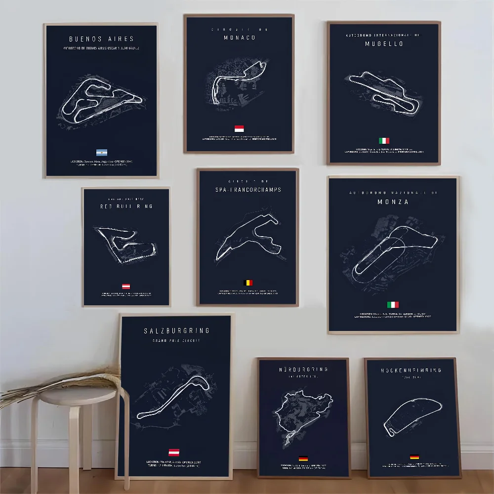 Formule 1 Imola Monaco Track Circuit Anime Posters Sticky Decoracion Schilderij Wall Art Wit Kraftpapier Muur Decor