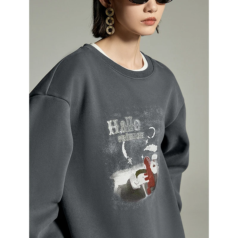 Toyouth Women Plush Sweatshirt 2023 Winter Long Sleeve Round Neck Loose Hoodies Pin Bead Embroidery Fashion Versatile Pullover