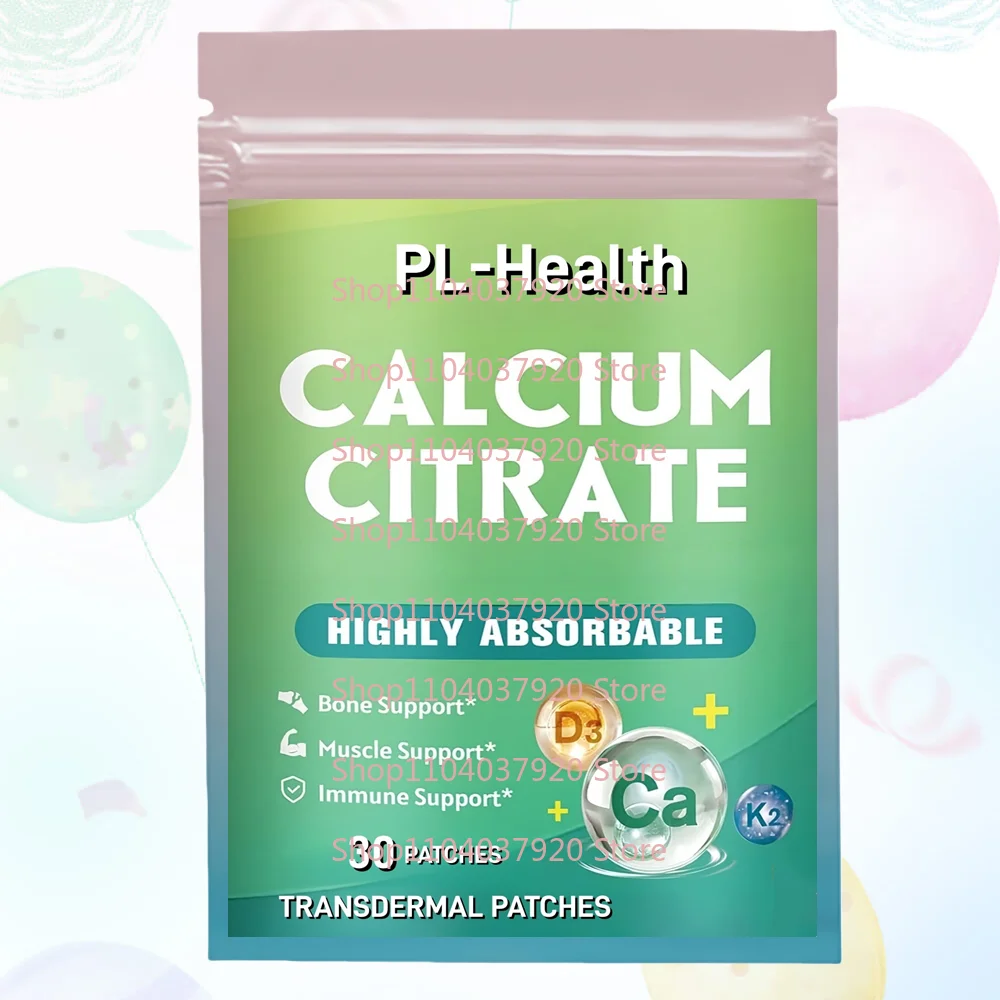 

30 Patches Calcium Citrate Transdermal Patches with Vitamin with Vitamin D3 K2 C for Bones, Muscles, Immune Support
