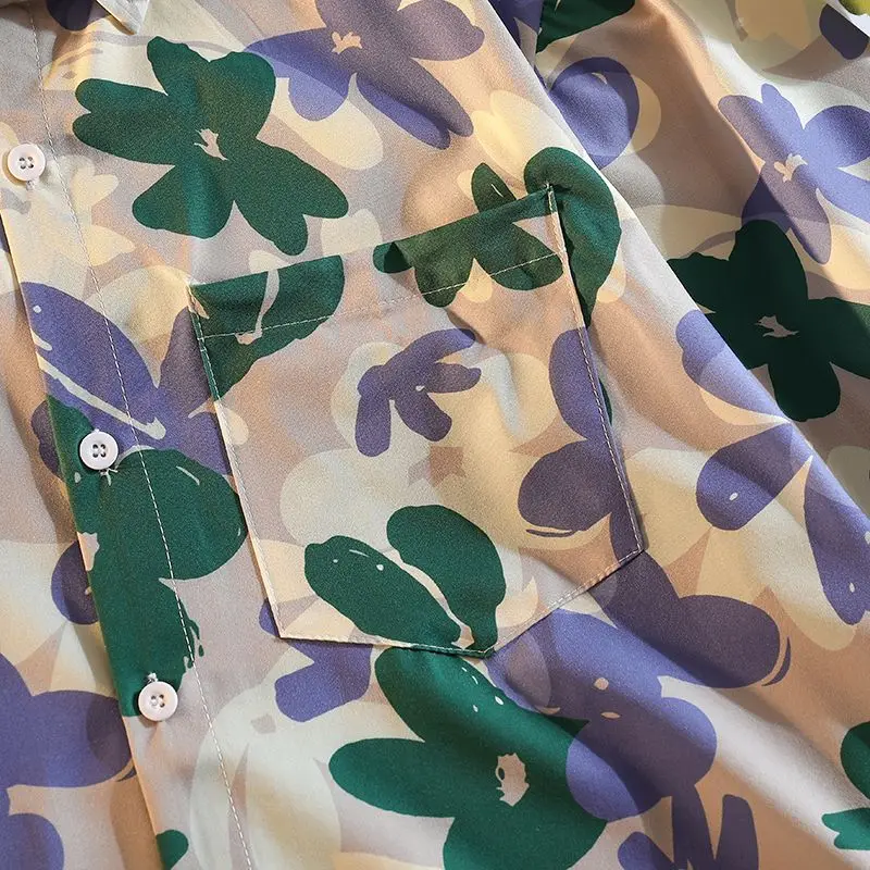 New style oil painting retro short-sleeved floral shirt for men and women summer new loose slim casual Hong Kong style printed