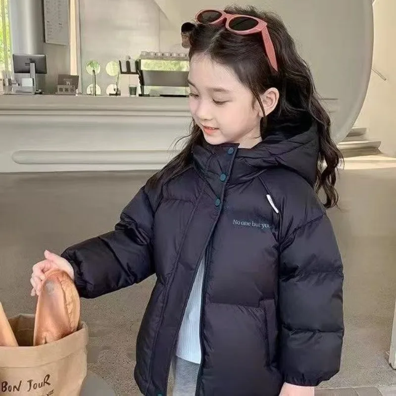 

Новинка 2025, детская бархатная куртка с капюшоном для мальчиков и девочек среднего и большого размера, детская морозостойкая одежда, одежда с перьями