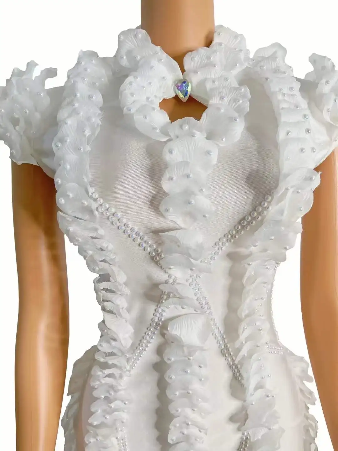 

Women White Sleeveless Luxury Queen Stage Wear Drag Costume Singer Short Mini Dress For Homecoming Celebrate Show Festival 2025