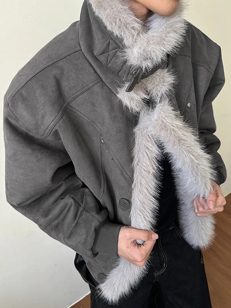 

Men's Thiened Suede Cotton Jaet Autumn Winter Warm Outerwear Casual Cleanfit Sle Long Sve Button Closure Coat