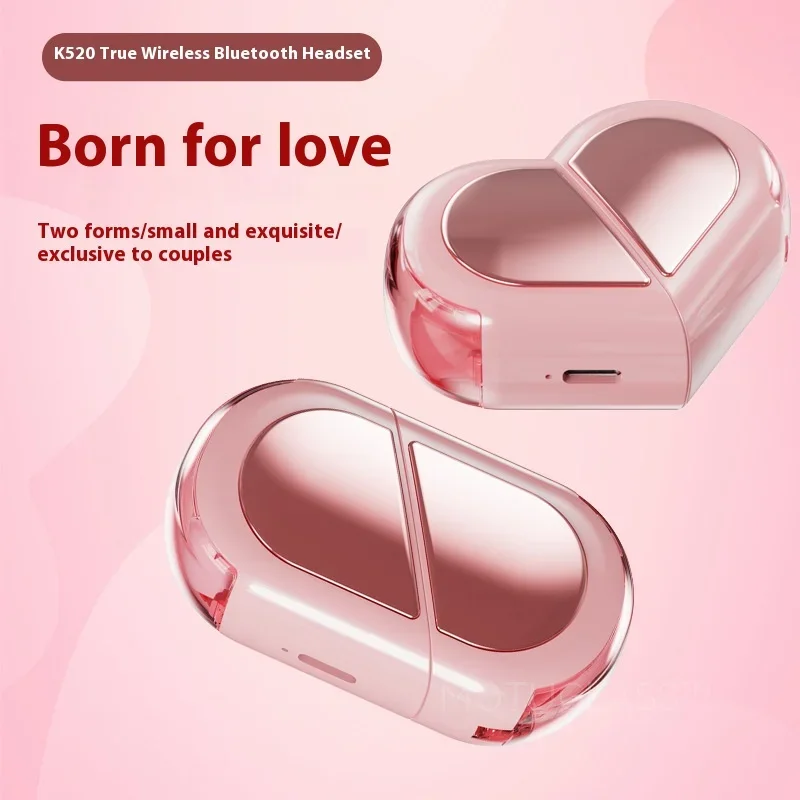 K520 Wireless Bluetooth Earbuds Heart Shaped Stereo Sound High Definition Music Earphones Gift for Teens Kids Adults