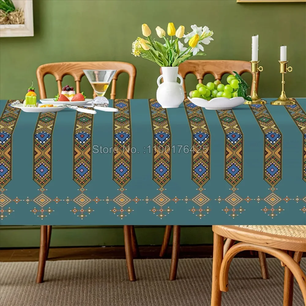 3D Printing Eritrean Ethiopian Tablecloth Table Cover Waterproof Oilcloth Rectangular for Dining Coffee Kitchen Living Room