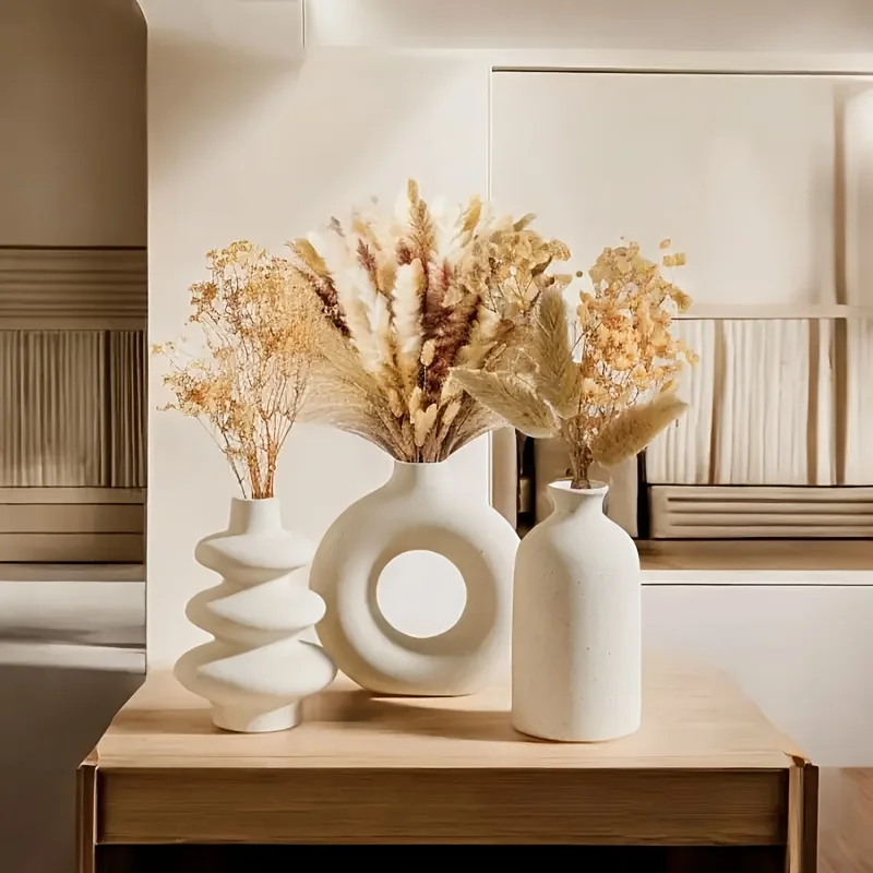مجموعة من 3 مزهرية بوهيمية من السيراميك الأبيض، وزخارف مزهرية مبتكرة لتزيين المنزل وغرفة المعيشة وغرفة النوم #5