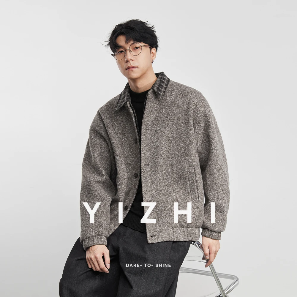 

Fashion Retro Men's Fake Two-piece Plaid Cardigan Plus Velvet Jacket 2025 Autumn and Winter New Lapel Blended Woolen Coat