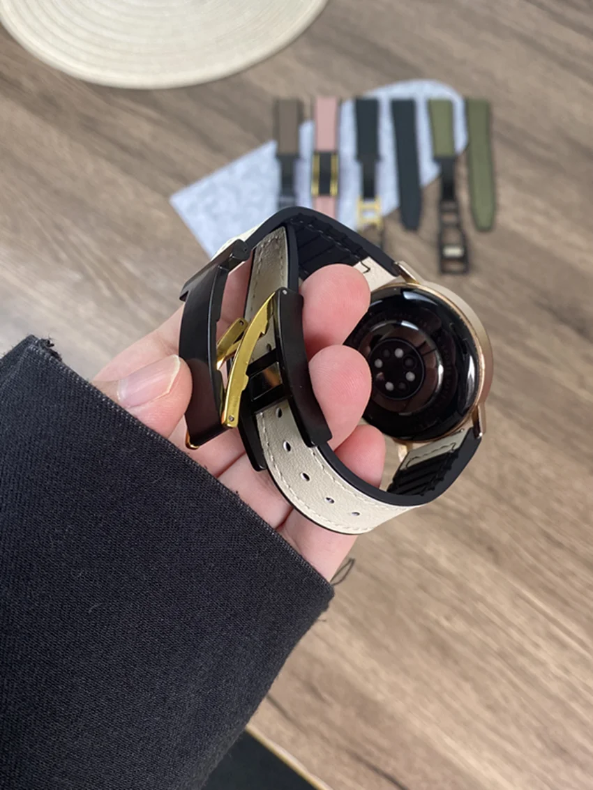 Ремешок кожаный и силиконовый для наручных часов, люксовый браслет с магнитной застежкой для huawei, Samsung, Galaxy, Garmin, 18 мм, 20 мм, 22 мм