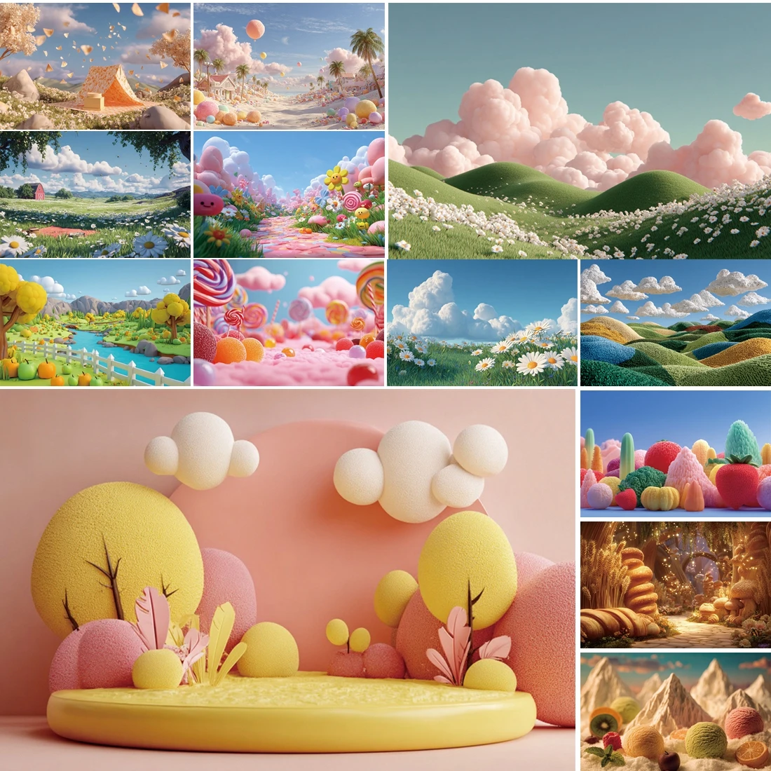 

MOON.QG Sweet Fantasy Photography Background Hills Gender Reveal Marshmallow Backdrop Accessories Newborns Booth Accessories