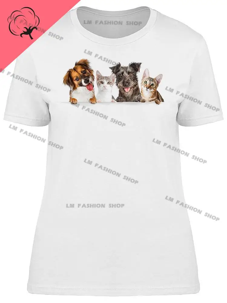 A Bunch of Cute Dogs and Cats Graphic TShirts Men's Clothing Short Sleeve Tops Cotton Tees Women's Printed T-Shirt