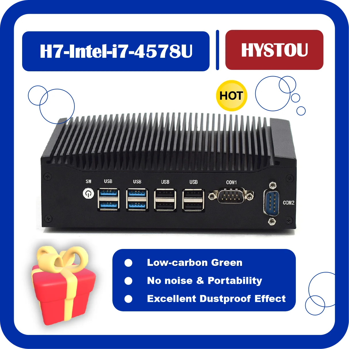 

Newest Fanless Embedded PC H7 Indusrtial Mini PC i5 i7 4278U 8*USB Dual 4K Display Double Com Lan Ports Hot Sale Mini Computer