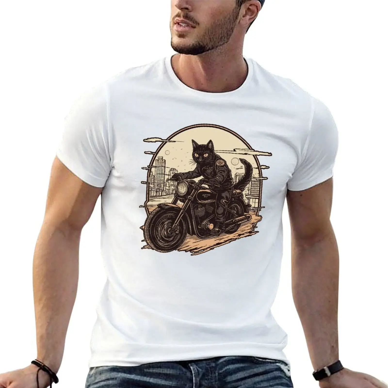 

Cat Biker T-Shirt man t shirts high quality luxury brand t shirts for man cotton soft man t shirt cotton T-shirt