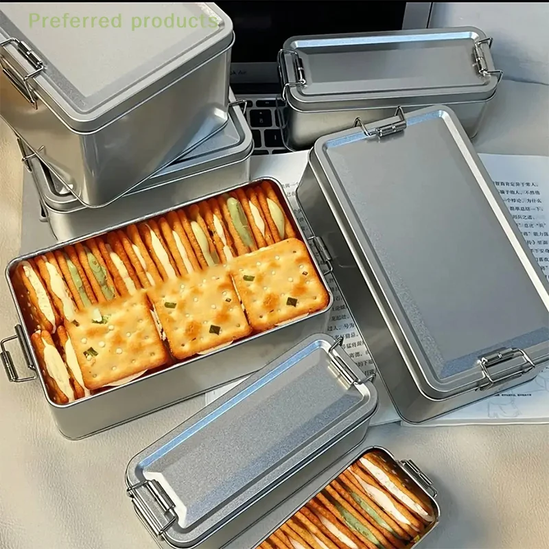 Rectangular Tinplate Cookie Tins with Lid Dustproof Home Kitchen Desktop Storage for Candy Coffee Tea Jewelry Chocolate