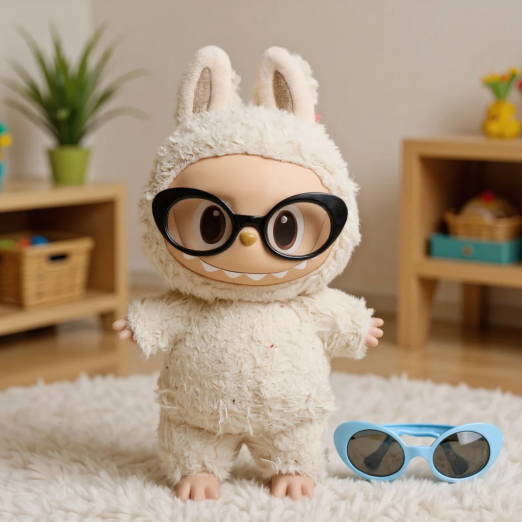 1 قطعة أجزاء النظارات الشمسية باردة مناسبة ل Labubu 1st 2nd 3rd الجيل نظارات Labubu النظارات الشمسية اكسسوارات ل دمية القطن 10 سنتيمتر