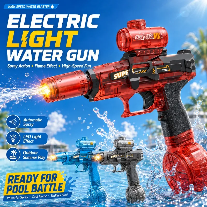 Rechargeable Electric Water Blaster Simulated Flame Light Design Large Capacity Magazine Beach Pool Leisure Toy