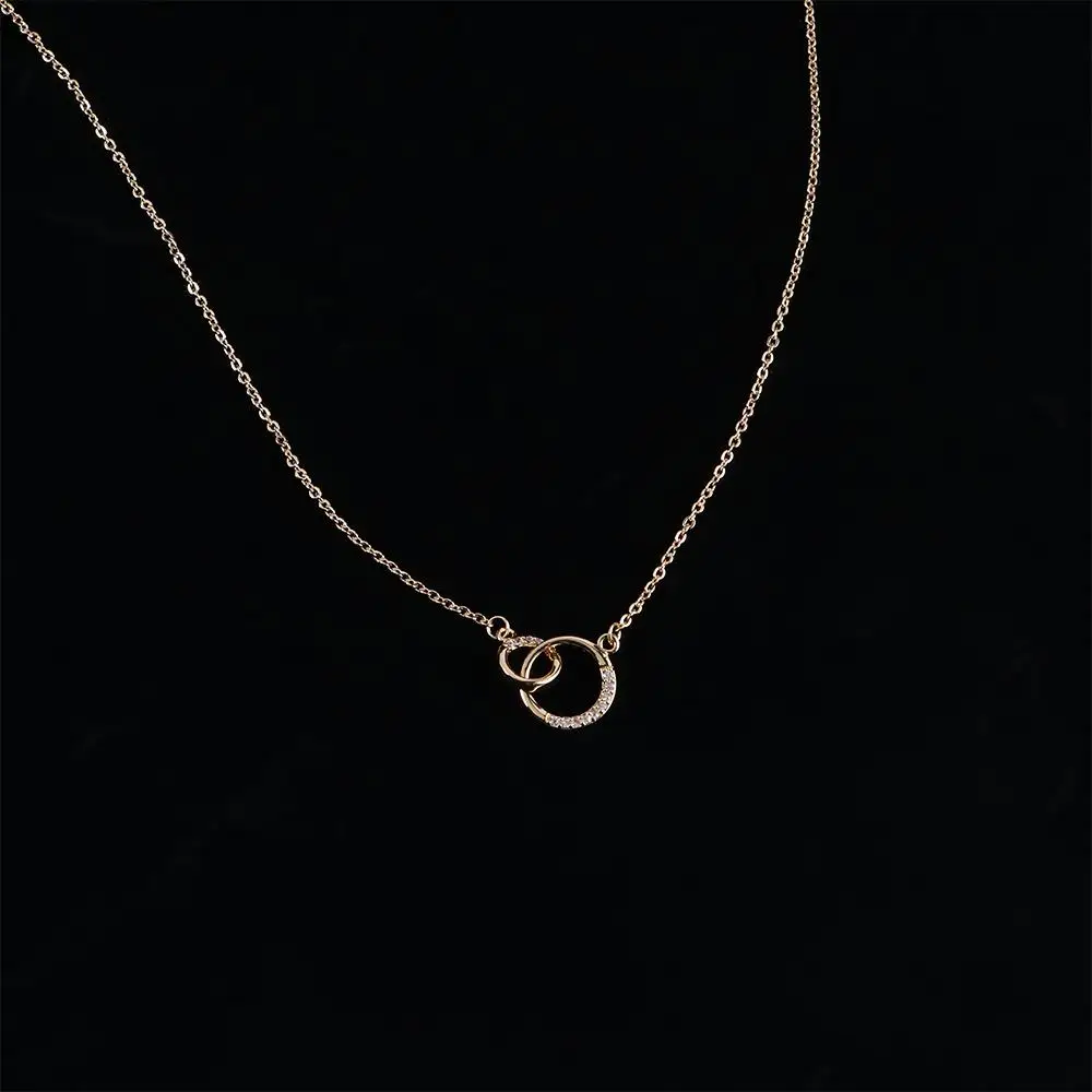 Party Gift Women Girls Round Double Circle Gold Color Pendants Silver Color Choker Jewelry Clavicle Chains Necklaces