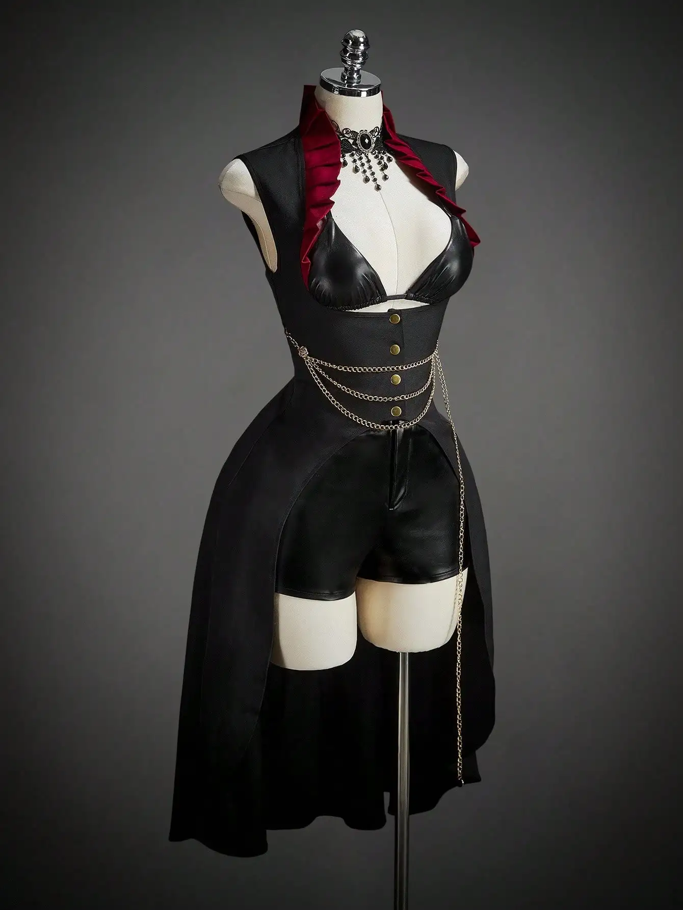 

Корсетный топ в стиле Y2K с рюшами на воротнике и цепочками для вечеринки в честь Хэллоуина