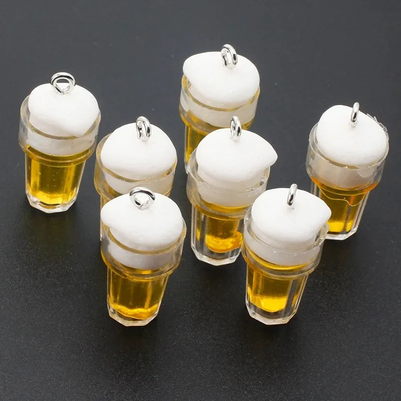 10Pcs Miniature 3D Beer Cup Resin Charms Pendants For Jewelry Making DIY Earring Necklace Keychain Decoration Accessories