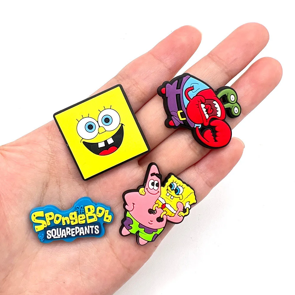 14-100pcs SpongeBob SquarePants Shoe Charms For Slides Sandals, PVC Shoe Decorations Accessories For Christmas Gift Party Favor