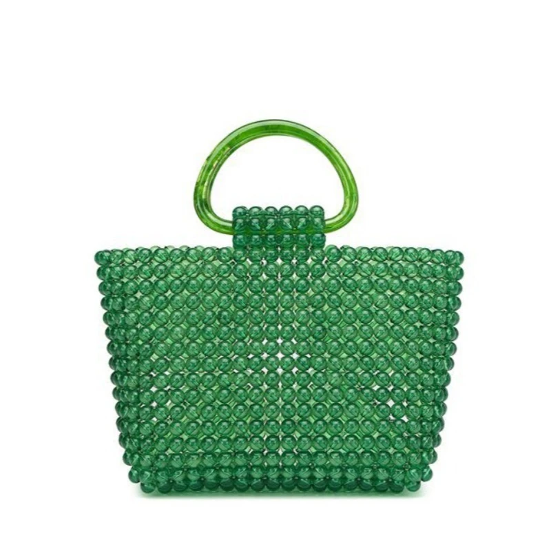 

Holiday Style Jade Color Handmade Beaded Bag Summer Acrylic Basket Handbag Korean Fashion Celebrity Tote Bags with Top-handle