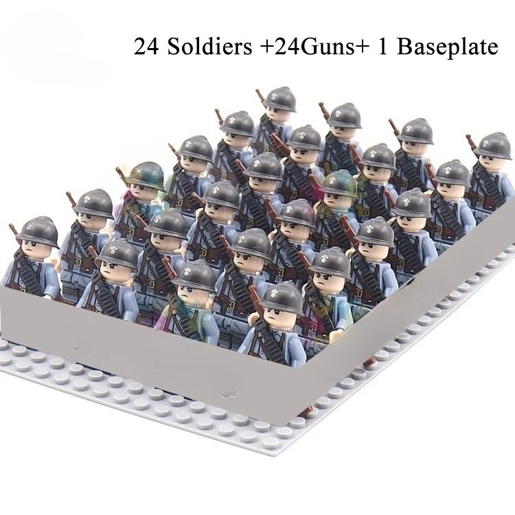 24-teiliges Armeesoldaten-Bausteinset mit Mini-Puppen und Untergrund, DIY-Kriegsszenen-Bausteine, Kinderspielzeug-Sammlung – Detail 6