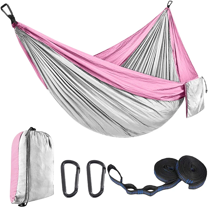 1-2 Person Color Matching Portable Outdoor Camping Hammock With Nylon High Strength Parachute Fabric Hanging Bed 270*140cm