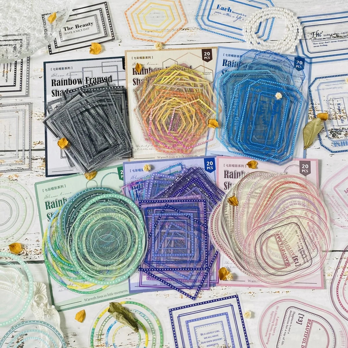 Journamm 20pcs Frame Decorative Stickers PET Self-Adhesive Stickers for Journals, Planners Scrapbook Embellishments Stickers