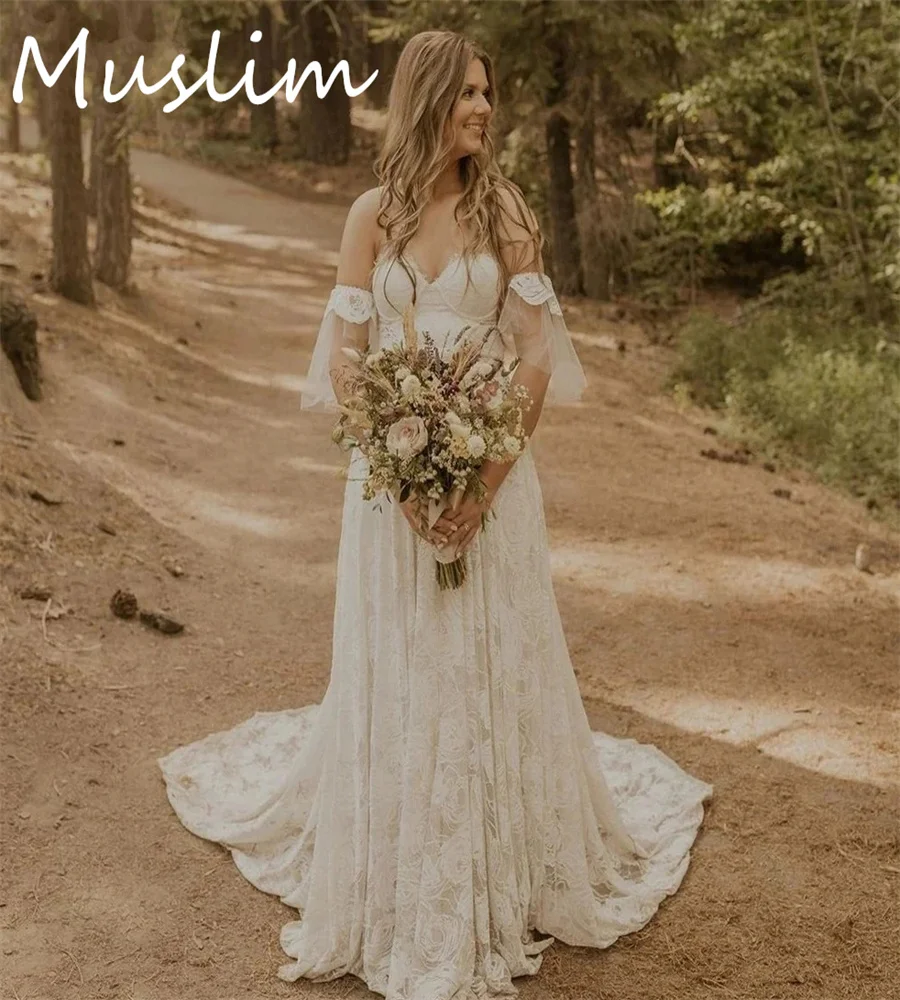 

Fulllace Forest Wedding Dresses 2024 Elegant Sweetheart Celtic Boho Bride Dress Hispanic Gatsby Beach Bridal Dress Sweep Train