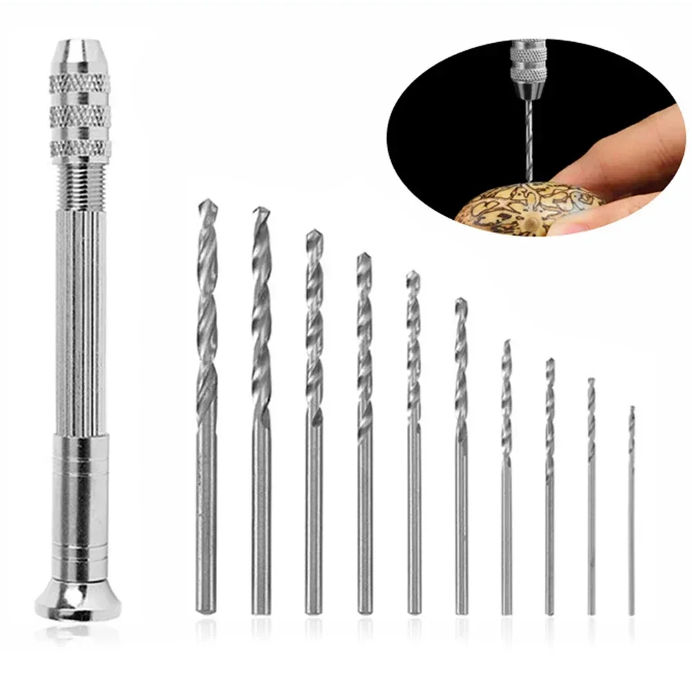 Small Hand Drill With Keyless Chuck 10Pcs 0.8mm-3.0mm HSS Drill Bits For Epoxy Resin Jewelry Making DIY-Wood Craft Handmade Tool