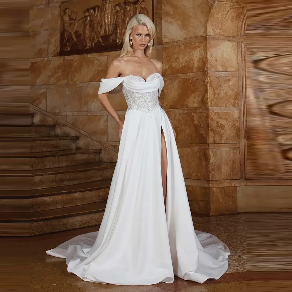 

Classic Wedding Dresses A Line Satin Bridal Gowns Off The Shoulder Robes Backless Glamorous Vestidos De Novia Customized 2026