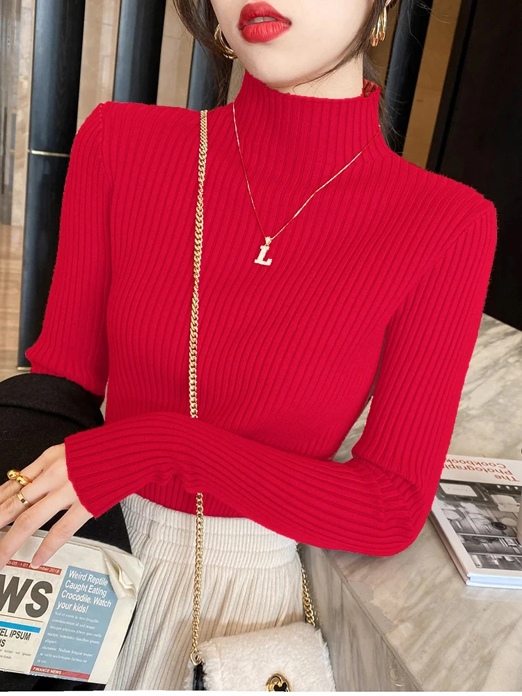 

Casual Slim Elegant Solid Basic Knitted Tops Women Turtlneck Sweater Long Sleeve Pullover Korean Fashion Simple Chic Clothes